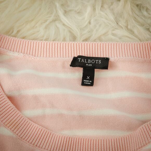 Talbots Plus Size X 0X Pink Stripe Embroidered Butterfly Crew Neck Sweater - Picture 5 of 7